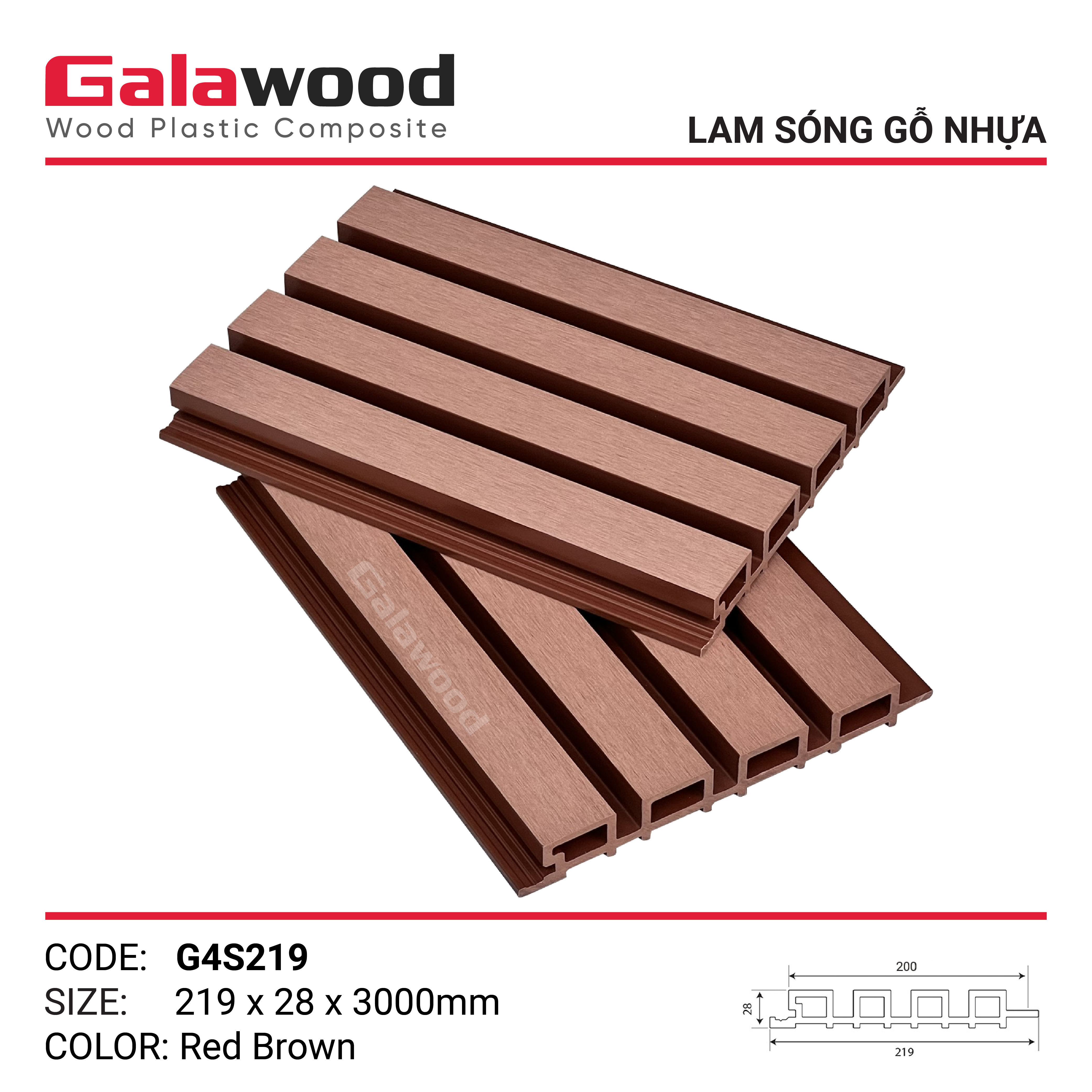 G4S219 – RED BROWN LAM SÓNG GỖ NHỰA